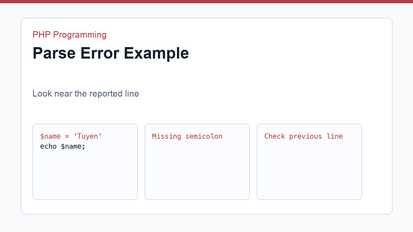 Common PHP errors parse error with line number
