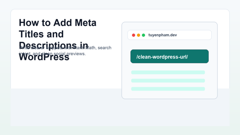 Meta titles and descriptions in WordPress shown in an SEO editor mockup
