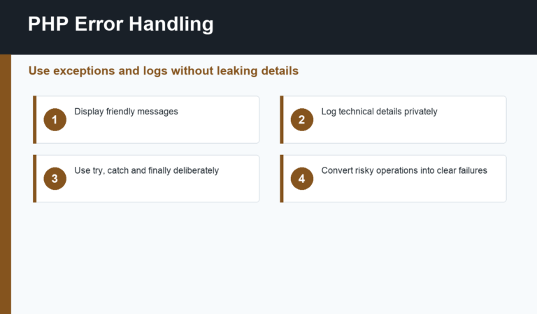 PHP error handling with exceptions and logs