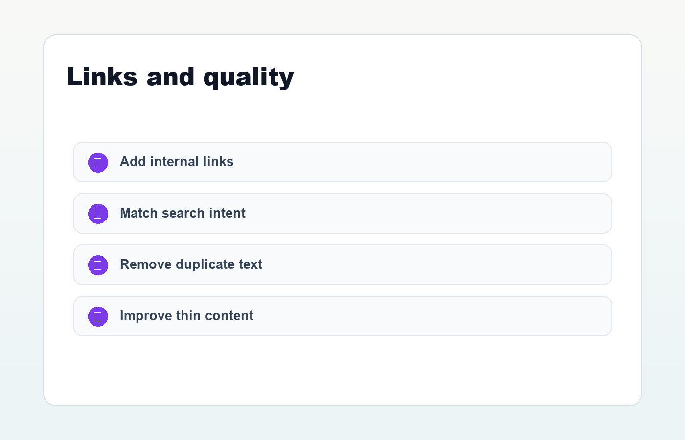 WordPress internal links and content quality checklist for Google indexing